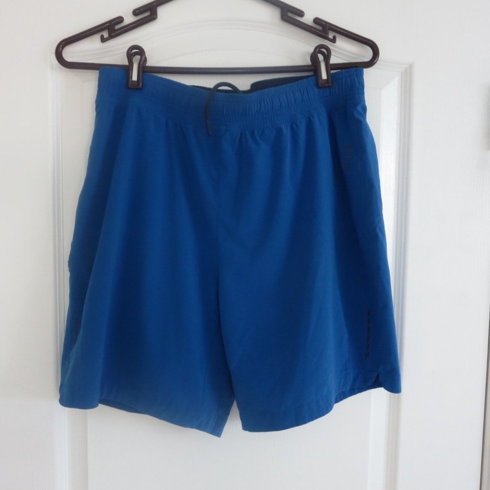 Men's RHONE 2 in 1 Training Running Shorts M 7" Inseam Blue Compression